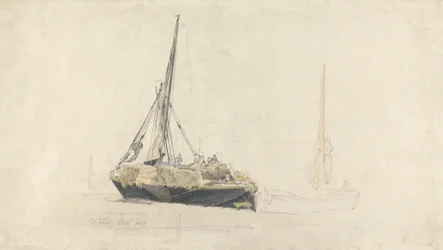 En sejlpram bliver lastet med hø, december 1827