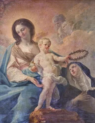 SS Salvatore-kirken, interiør, Rosenkransalteret, Vor Frue af Rosenkransen, lærred af Corrado Giaquinto (1703-1766), detalje, Poggiardo, Lecce, Puglia (foto)