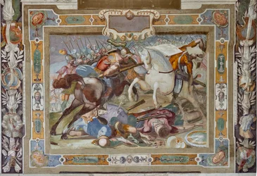 Slagscene, fra Godfrey af Bouillons gerninger ved erobringen af Jerusalem, ca. 1589-94 (fresko)