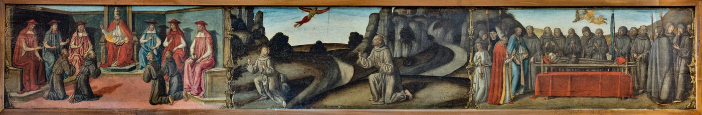 Madonna med barn i herlighed, Sankt Ambrosius, Sankt Frans af Assisi, Gud Faderen og englenes, altertavle, detaljer (fresko)