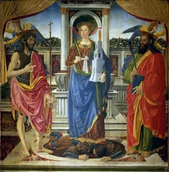 Sankt Barbara med de hellige Johannes Døberen og Matthæus, ca 1470.