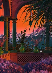 Balkon med eksotisk solnedgang