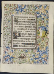 Leaf from a Book of Hours: Angel Chasing a Devil recto , ca. 1460.