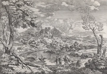 Landskab med en mand, der viser Merkur ørnen fra Jupiter, ca. 1695-99.