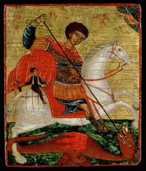 Ikon af St. George og dragen (bladguld og tempera på panel)