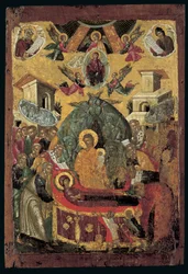 The Dormition of the Virgin (ægtempera på træ med kobber)