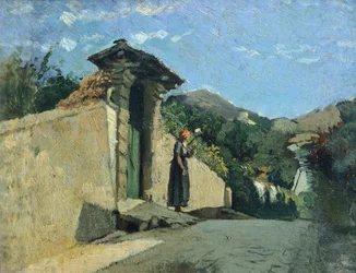 Studie af landskab, omkring 1860, af Cristiano Banti (1824-1904), olie på lærred om bord