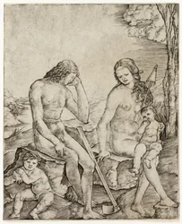 Adam og Eva med spædbørn Kain og Abel