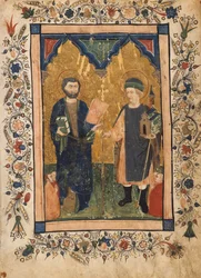 Sankt Markus evangelisten og Sankt Sinibaldus æret af medlemmer af en lægmand..., ca. 1425-34.