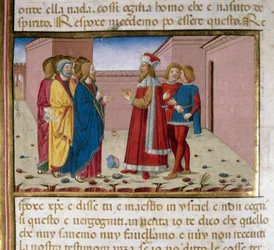 Farisæeren Nicodema besøger Jesus Miniature af Cristoforo De Predis (1440-1486) efter Det Nye Testamentes historie (fol. 58)