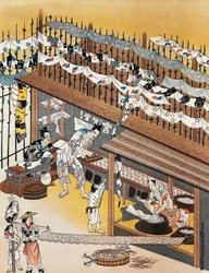 Håndværkere på arbejde, maler silkeskærme, Edo-perioden (1600-1868)
