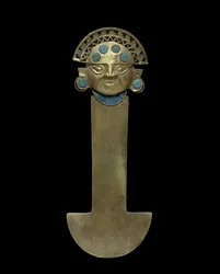 Tumi Knife, 800-1375 AD (hamret, jaget og filigreret guld med turkis indlæg)