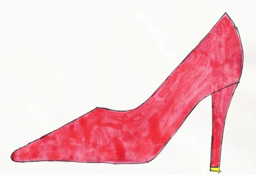 Red Shoe, 2017 (rødt og gult india-blæk med filtpen på papir)