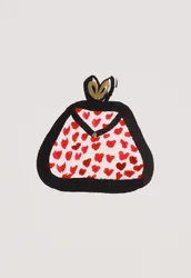 Red Spotty Purse, 2017 (rødt og sort india-blæk med guldfarvet filtpen på papir)