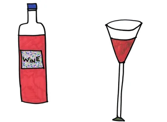 Vin og glas (tusch på papir)