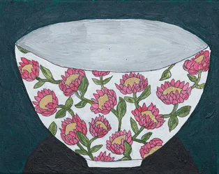 Malet skål med blomstermotiv