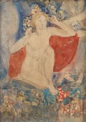 Studie til Dekoration til foråret: The Waking Earth, ca. 1924 (blyant og akvarel på papir)
