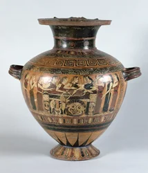 Sort-figur hydria, der skildrer Nereiderne, der sørger over Achilleus, ca. 560-550 f.Kr. (keramik)
