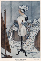 Madame Jeanne Paquin (1869-1936), fransk couturiere, repræsenteret med Æreslegionens kors, som hun netop har opnået - illustration af Daniel De Losques (Henri Casimir Paul Thhouroude dit) (1880-1915) i "" Fantasio"" af 1913