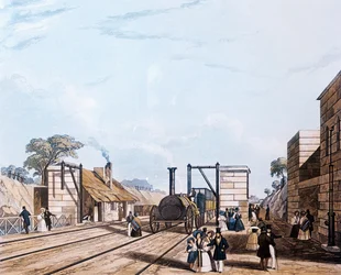 Liverpool og Manchester Railway: Tager vand ved Parkside, 1831 (akvatint)
