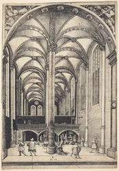 Interiør i kirken Sankt Maria Magdalena med lignelsen om enkens offer
