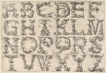 Ornamenteret romersk majuscule-alfabet, ca. 1520.