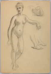 Tegning, Kvindelig nøgen stående, sep, 1860-70