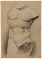Tegning, mandlig torso fra en gips, 1840