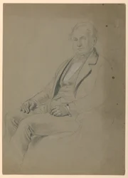 Tegning, siddende mand, 1860