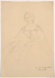 Tegning, Mrs. Sheppard Gandy siddende; bagside: Stregskitse, 1859