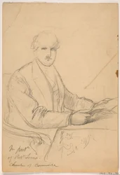 Tegning, Robert Lenox siddende ved et skrivebord til portræt af handelskammeret, 1865