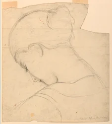 Tegning, studie til "Roman Girl", kvindehoved, 1841