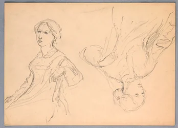 Tegning, siddende kvinde, to studier, 1870