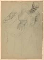Tegning, kvinde stående, separat, 1860
