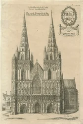 Lichfield Cathedral - Vestfronten: gravering og [slutt 17. århundrede]