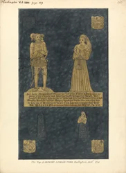 Messingplade til Gregory Lovell og hans kone Anne, datter af David Bellingham, Harlington Church