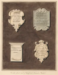 Mindesmærker for Mrs. Mary Staunton, John Silvester, Mrs. Frances Whiterly og Mrs. Rebecca Lone fra Bedfont Church