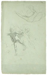 Studie til The Siege of Gibraltar (Study for a Figure on a Cannon in the Longboat), 1785-1786 (sort og hvidt kridt på gråblåt papir)