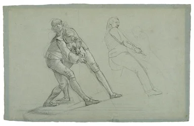 Studie til The Siege of Gibraltar (Studie af figurer, der trækker i et reb), 1785-1786 (sort og hvidt kridt på gråblåt papir)