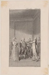 Clarisse, hendes onkel Anton, hendes bror Jacob og Solmes i samtale