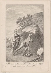Theseus finder et sværd og andre våben under en sten, blad 1 til Beckers "Theseus"