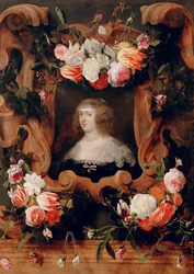 Ærkehertuginde Maria Anna omgivet af blomster (maleri på egetræ)