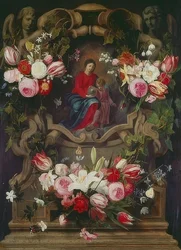 Blomsterkrans med Madonna og barn