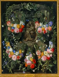 Madonna i en blomsterkrans (olie på lærred)