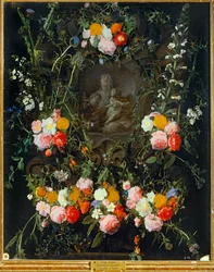Madonna i en blomsterkrans (olie på lærred)