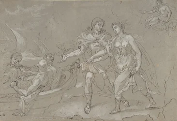 The Rape of Helena, verso: Studie af en knælende nøgen mandlig figur, slutningen af det 17.-18. århundrede.