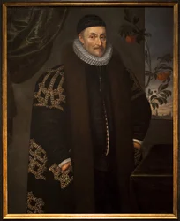 Vilhelm (Willem eller Vilhelm) af Orange (1533-1584). Guillaume de Nassau, Prins af Orange, kendt som Guillaume den fåmælte, grundlægger af Orange Nassau, beskrevet foran byen Delft (Holland). I det 17. århundrede, et appelsintræ, symbol på famil