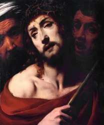 Kristi hån Ansigtet af den lidende Kristus har torne. Maleri af Daniele Crespi (1598-1630) Basilica San Giovanni fra det 17. århundrede, Busto Arsizio Italien