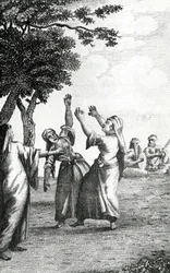 Dansende piger i Egypten, taget fra Niebuhrs rejser gennem Arabien og andre lande i øst, 1792