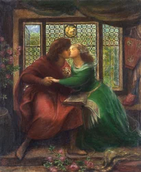 Paolo (Malatesta) (cirka 1246 eller 1248-cirka 1285) og Francesca da Rimini (eller da Polenta) (1255-1285) - Repræsentation af karakteren fra ""La Divina Commedia"" (Den guddommelige komedie) af Dante Alighieri (1265) - 1321) - Værk af Dante Gabriel Rosset